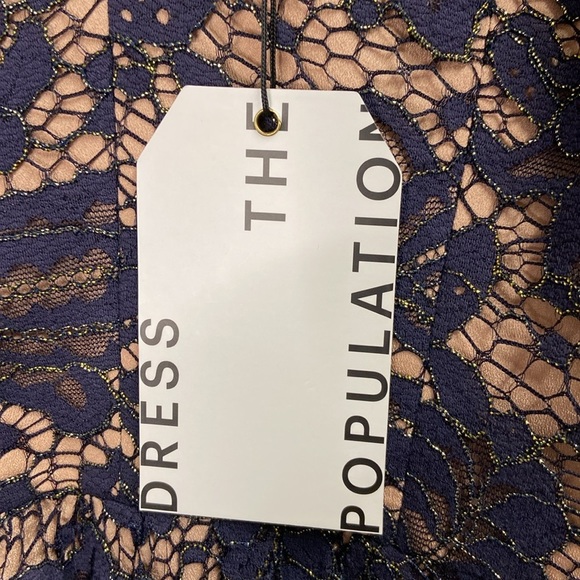 Dress the Population Olinda Lace Maxi Dress Navy & Gold Size Small NWT - Picture 9 of 9
